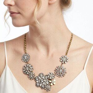 J.Crew Flower Lattice Crystal Statement Necklace - Gold Plated Retired Rare
